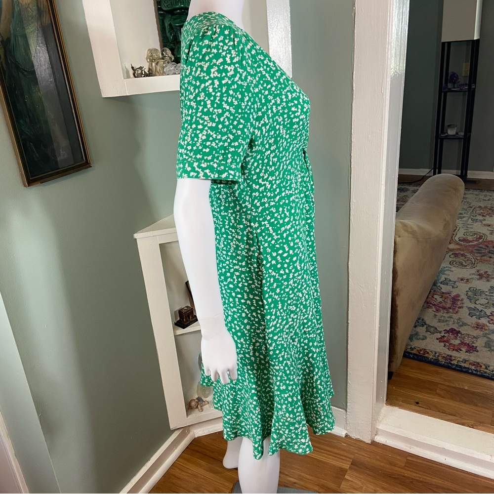 Seraphine Maternity Green White Floral Ditsy Midi Babydoll Tie Dress Size 6 - Picture 8 of 13